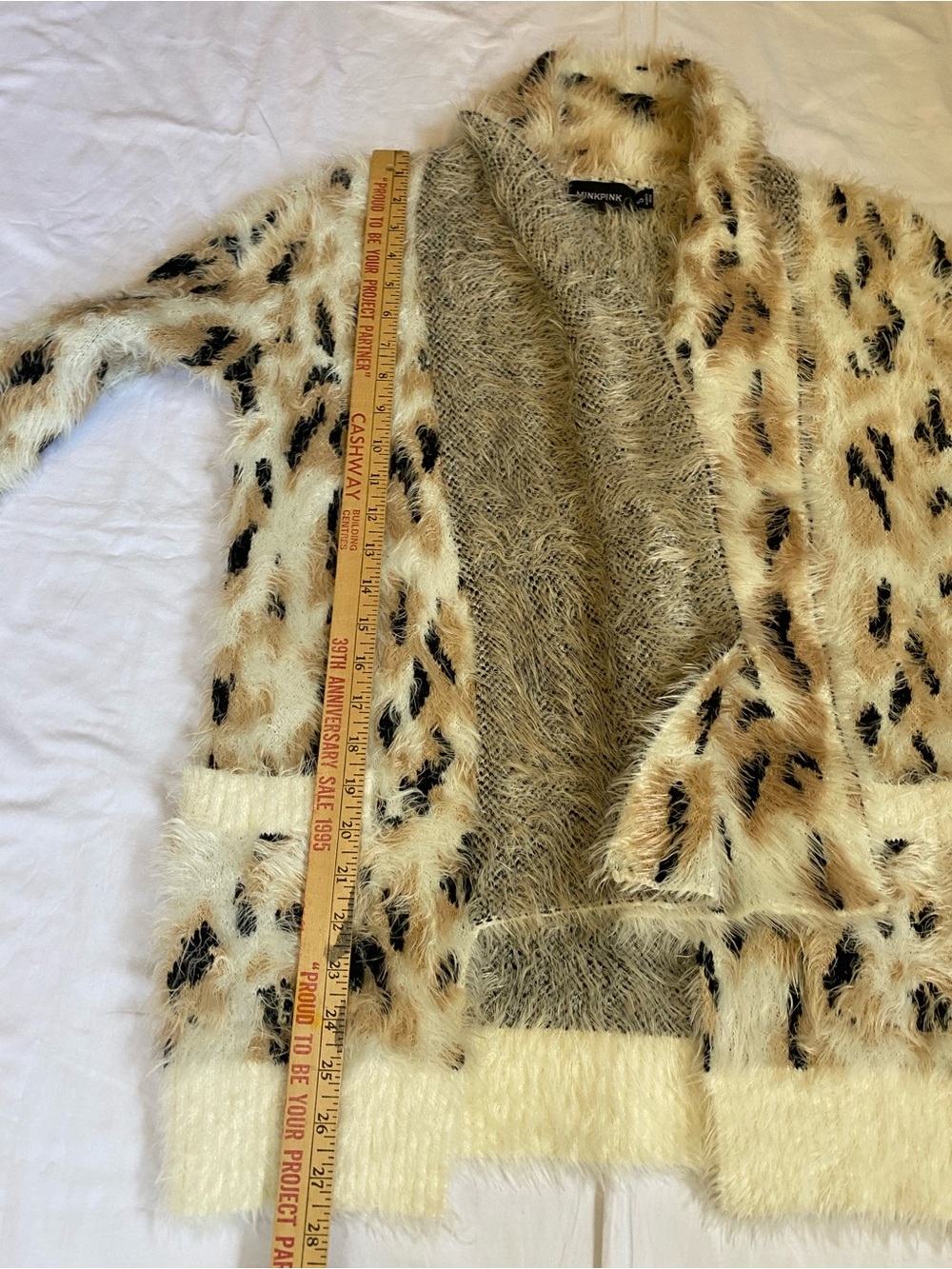 Mink Pink Zippora Cream Animal Print Wrap Sweater Cardigan SM Leopard Print Cozy - Picture 15 of 17